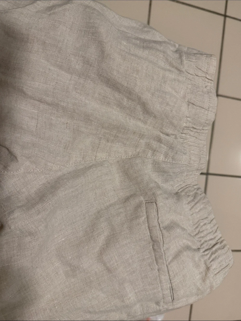 H&M Light Gray Linen-Blend Drawstring Chinos